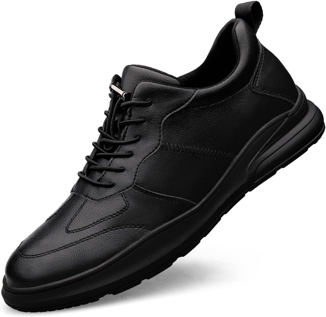 

Кроссовки с подъемом для увеличения роста, шнуровка, удобные повседневные кожаные кеды, повышающие рост, для ходьбы Ukuboxbag, черный