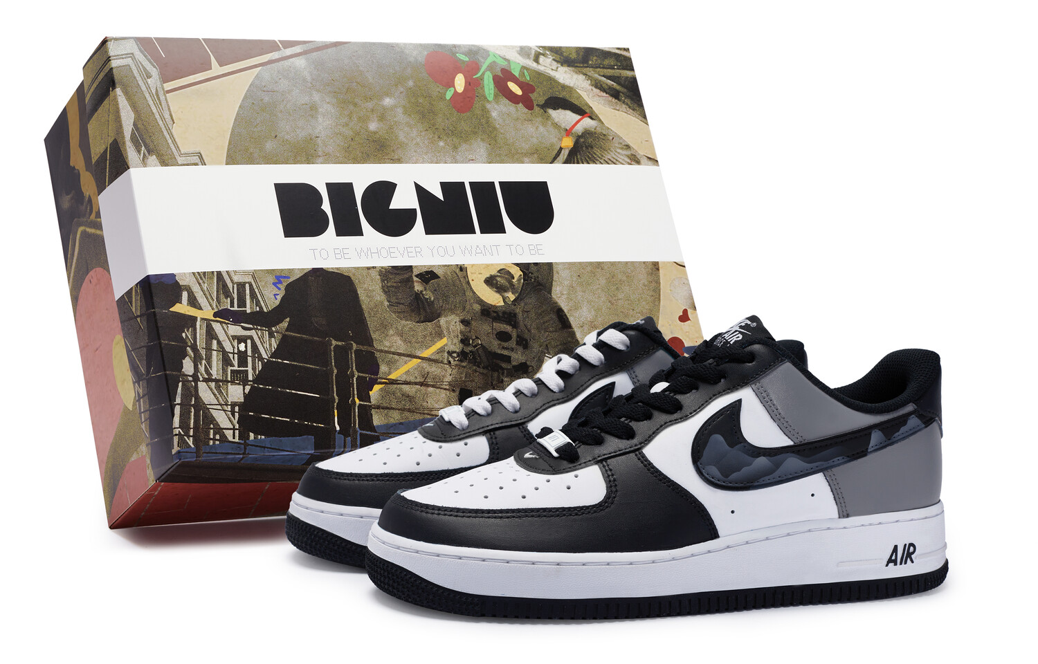 

Кроссовки Nike Air Force 1 Skateboarding Shoes Unisex Low-top Gray, черный/белый/серый