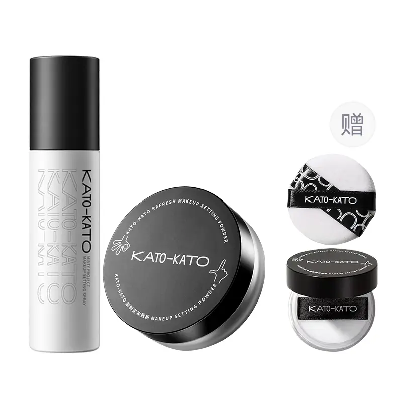 

KATO рассыпчатая пудра, спрей-фиксатор макияжа набор для макияжа контроль жирного блеска без переноса коррекция тона кожи 100мл+6,5г/100мл+8г KATO-KATO