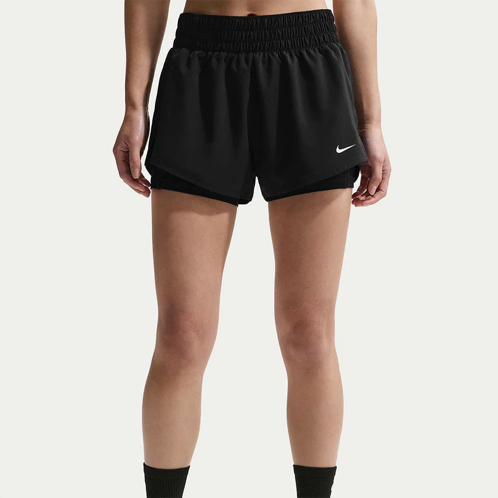 Женские беговые шорты Nike Dri-Fit One Mid-Rise 3 дюйма 2-в-1 чёрно-белые