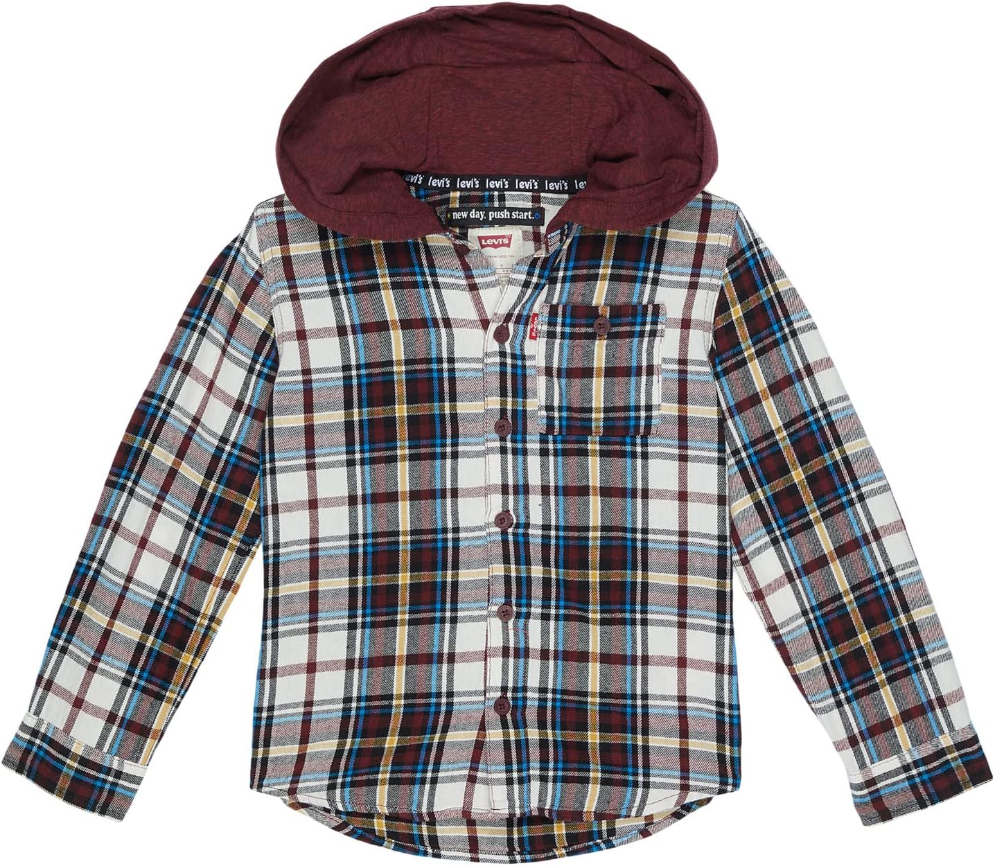 

Рубашка Levi's Kids Hooded Button-Up Flannel Shirt, цвет Port