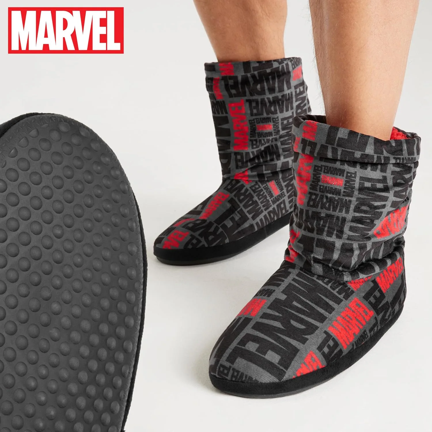Мужские мягкие тапочки Marvel, размер 38-45 - тапочки для мужчин и женщин-подростков с основанием из искусственного меха и низкой платформой, серый — фото 3