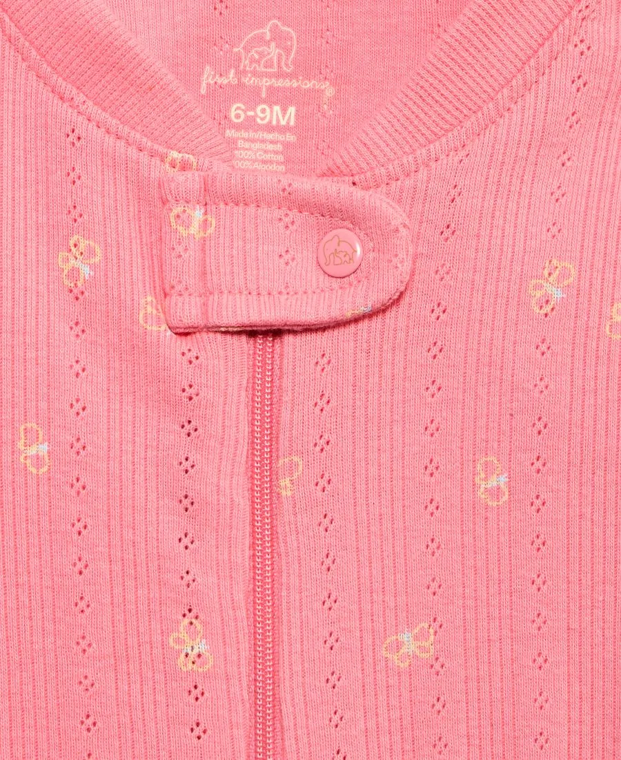Детский комбинезон Everyday Baby Essentials для девочек из хлопка с ажурным узором и двусторонней молнией First Impressions, розовый — фото 4