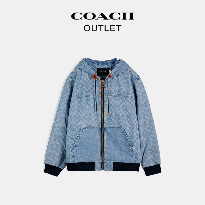 

Мужская классическая джинсовая куртка на молнии с капюшоном и логотипом COACH, цвет 浅水洗