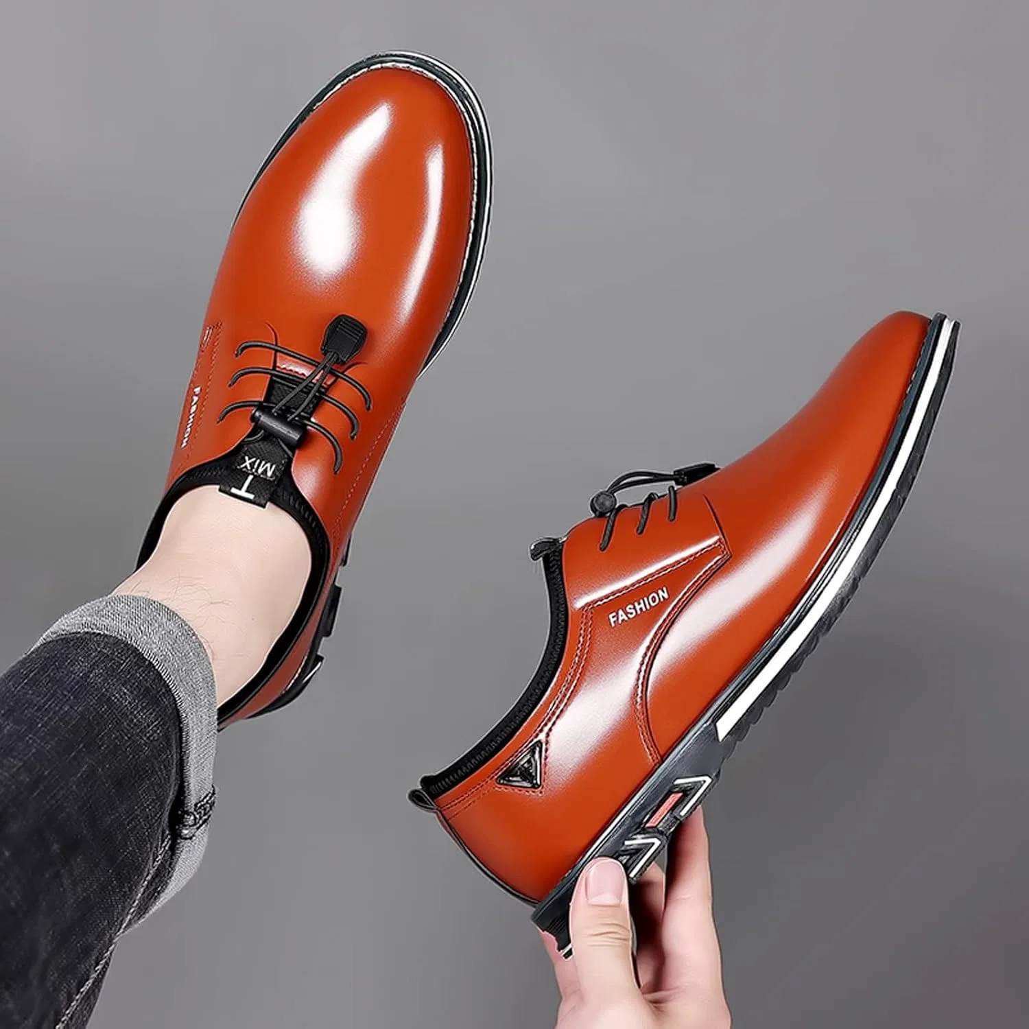 Туфли Men Shoes Size 8 Fashion Breathable Comfortable Business Lace Up Work Casual Solid Color Leather Shoes Men Casual Shoes Leather Shoes Size 12 Generic, Braun — фото 3