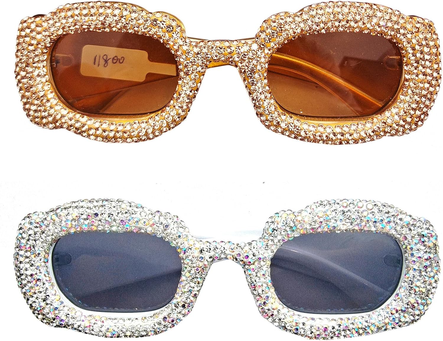 

Willochra Милые солнцезащитные очки с бриллиантами для женщин, квадратные солнцезащитные очки со стразами, винтажные женские блестящие солнцезащитные очки для вечеринок, 2pcs-white&brown