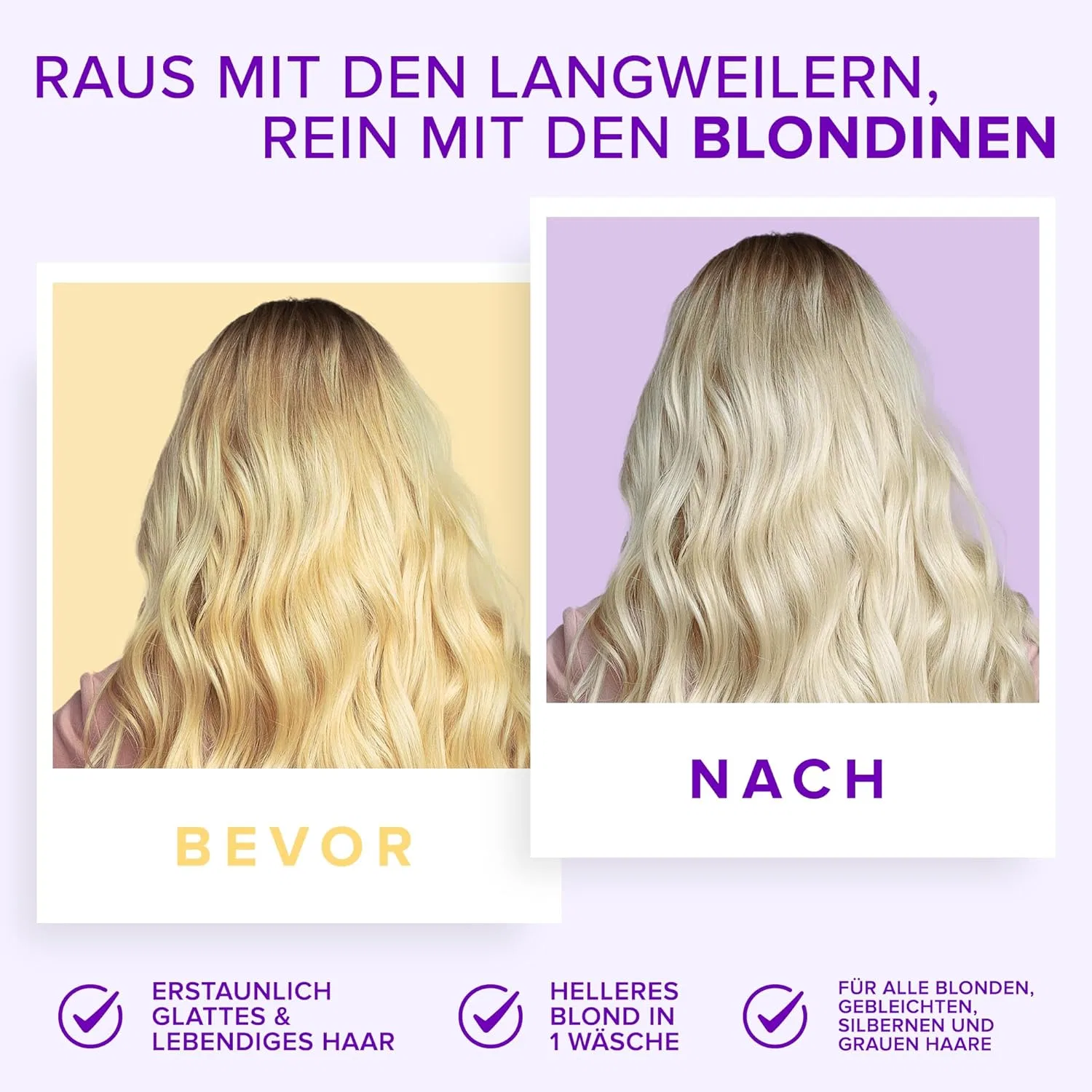 Набор фиолетового шампуня и кондиционера No More Brass Silver Anti-Yellow Tint для светлых волос Nyk1, Purple Shampoo And Conditioner — фото 2