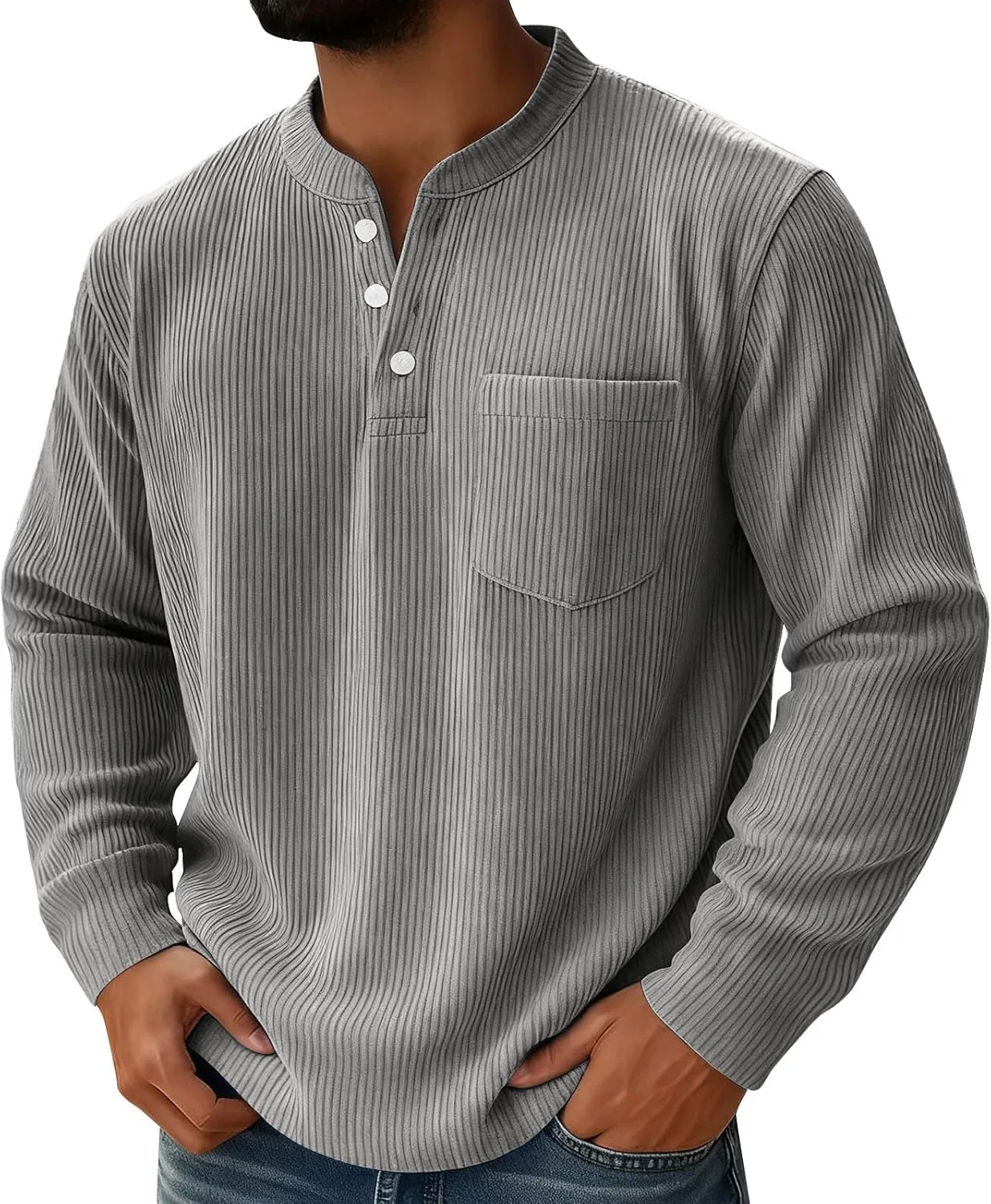 

Мужская длинная рубашка-поло из вельвета Plus Size с карманами