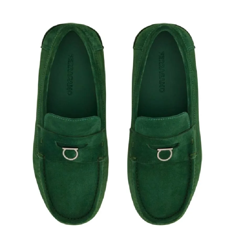 Лоферы с круглым носком и пряжкой Gancini от Ferragamo, зеленый — фото 4