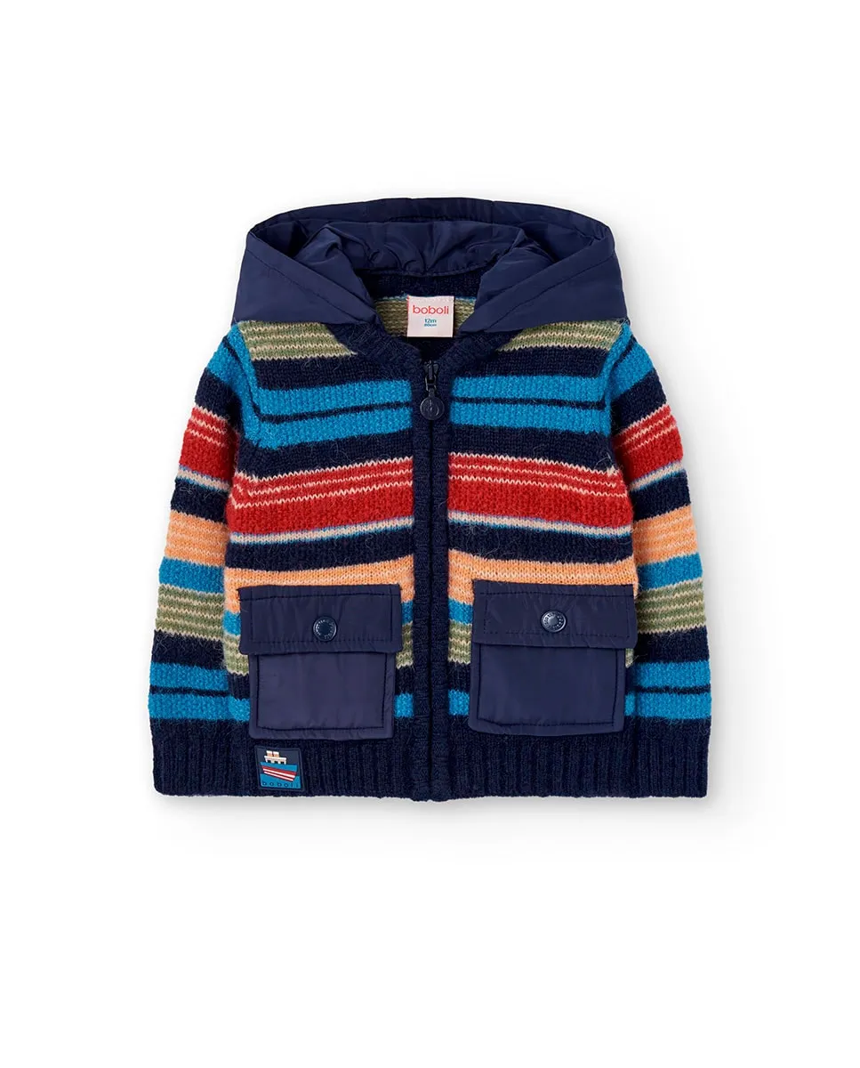 

Вязаная детская куртка с капюшоном и полосатым принтом Boboli, мультиколор