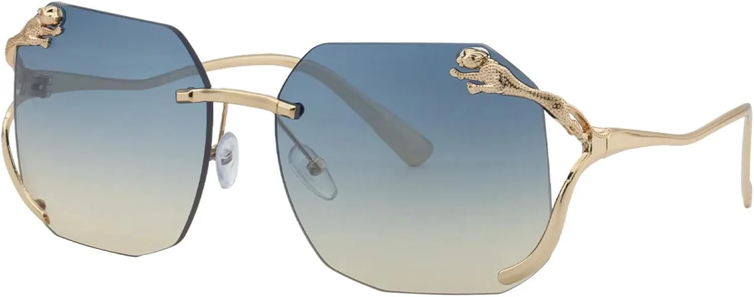 

Большие солнцезащитные очки без оправы для женщин и мужчин, винтажные, в стиле панк, с металлическим леопардовым принтом, роскошные, популярные TVTBBVV, Blue Yellow