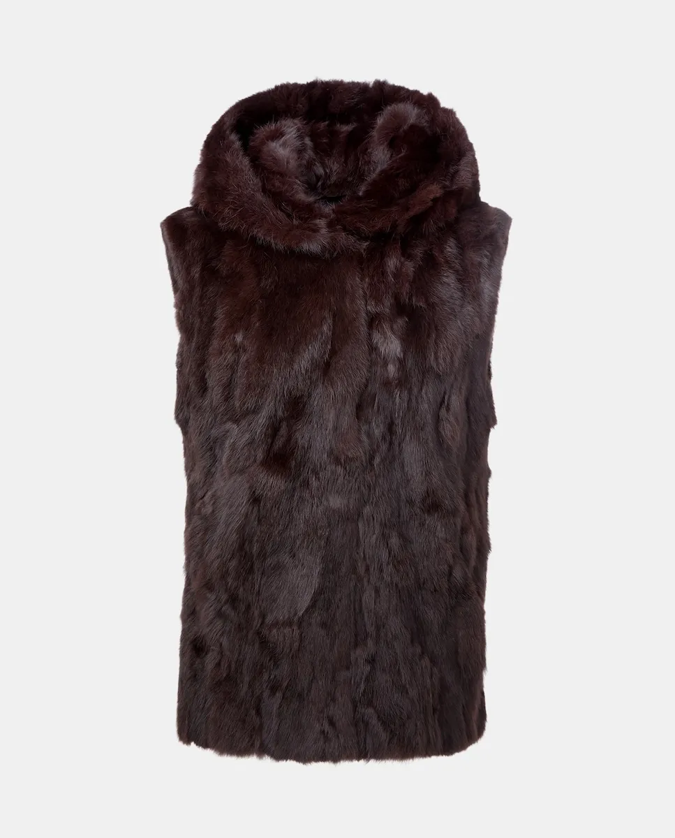 

Женский жилет из кроличьего меха с помпонами Woman El Corte Inglés, шоколадный