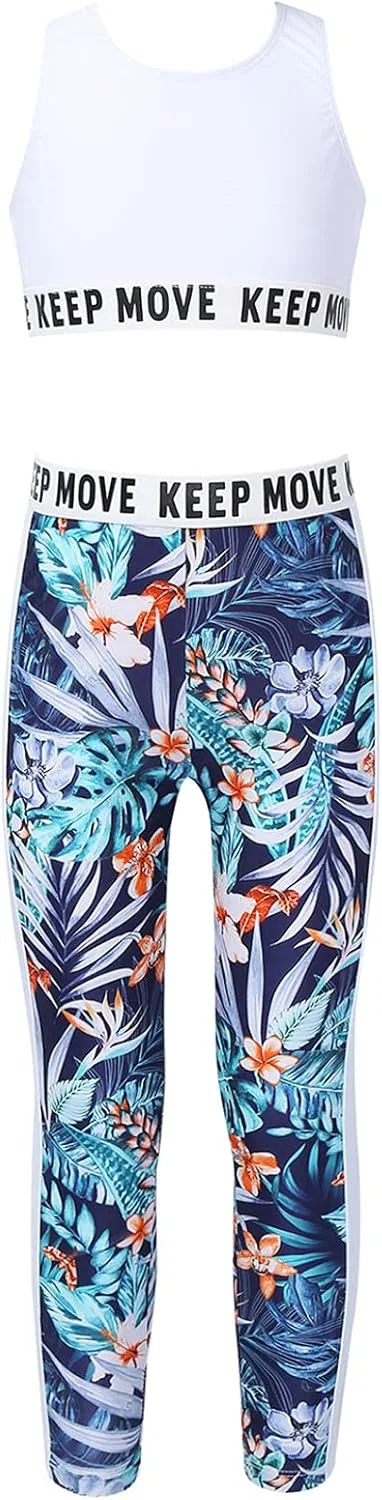 Детский спортивный комплект топ и леггинсы Moggemol, 2 предмета, Green-floral