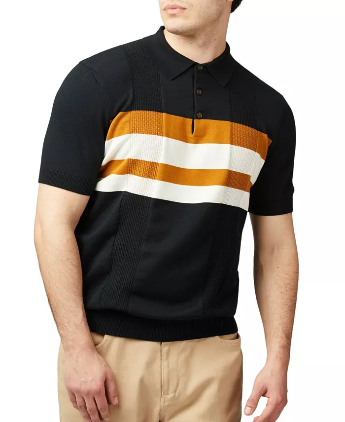 

Мужская поло с фактурной вязкой и полосками, классический крой Ben Sherman, черный