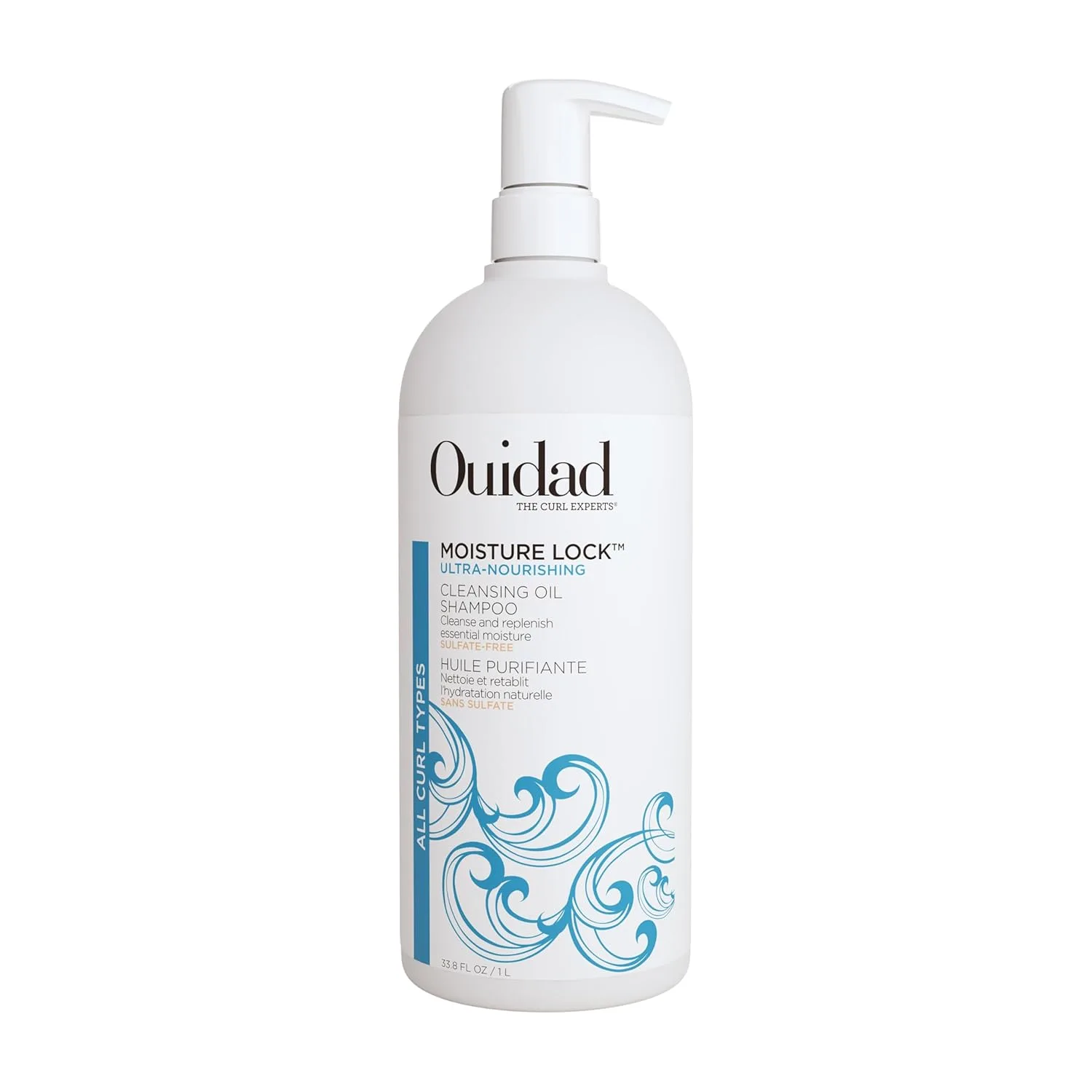 Ouidad Moisture Lock Ultra Nourishing Cleansing Oil Шампунь для кудрявых волос - мягко очищает, увлажняет и восстанавливает сухие, поврежденные кудри и кожу головы, без сульфатов, для всех типов кудрей 1000 мл (1 шт.)