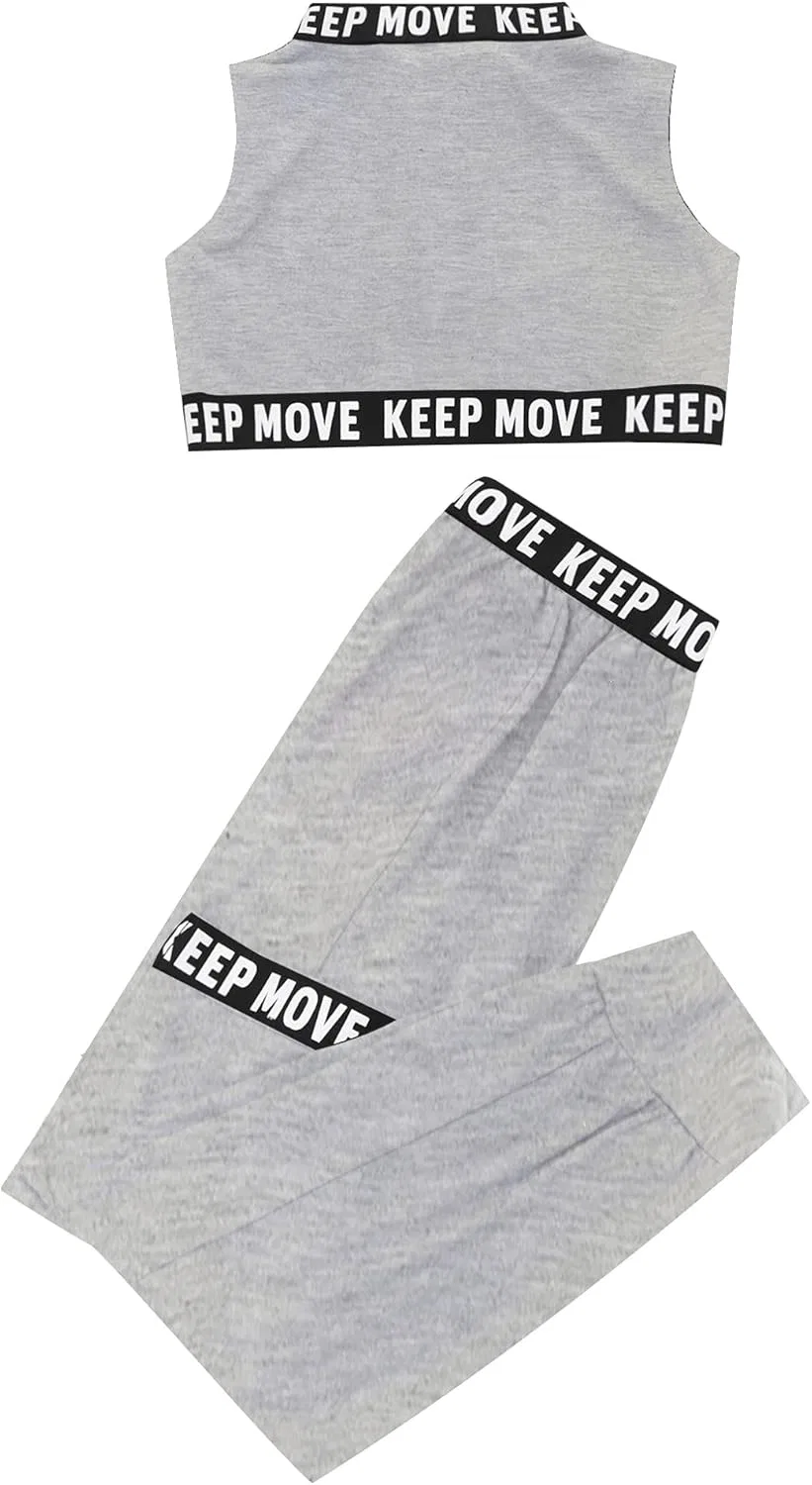 Детский спортивный костюм с принтом Moggemol, топ и леггинсы, Grey Sleeveless — фото 4