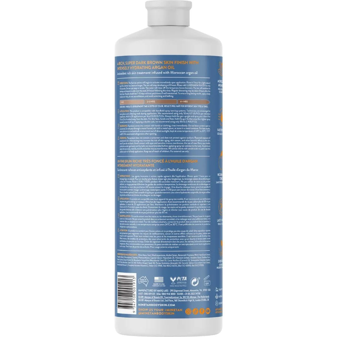 MineTan Spray Tan Solution | Moroccan - спрей для автозагара для темного бронзового оттенка, быстросохнущий, экспресс-эффект за 1 час, увлажняющий, профессиональная формула, веганский, 1000 мл Minetan Body.Skin, Super Dark — фото 2
