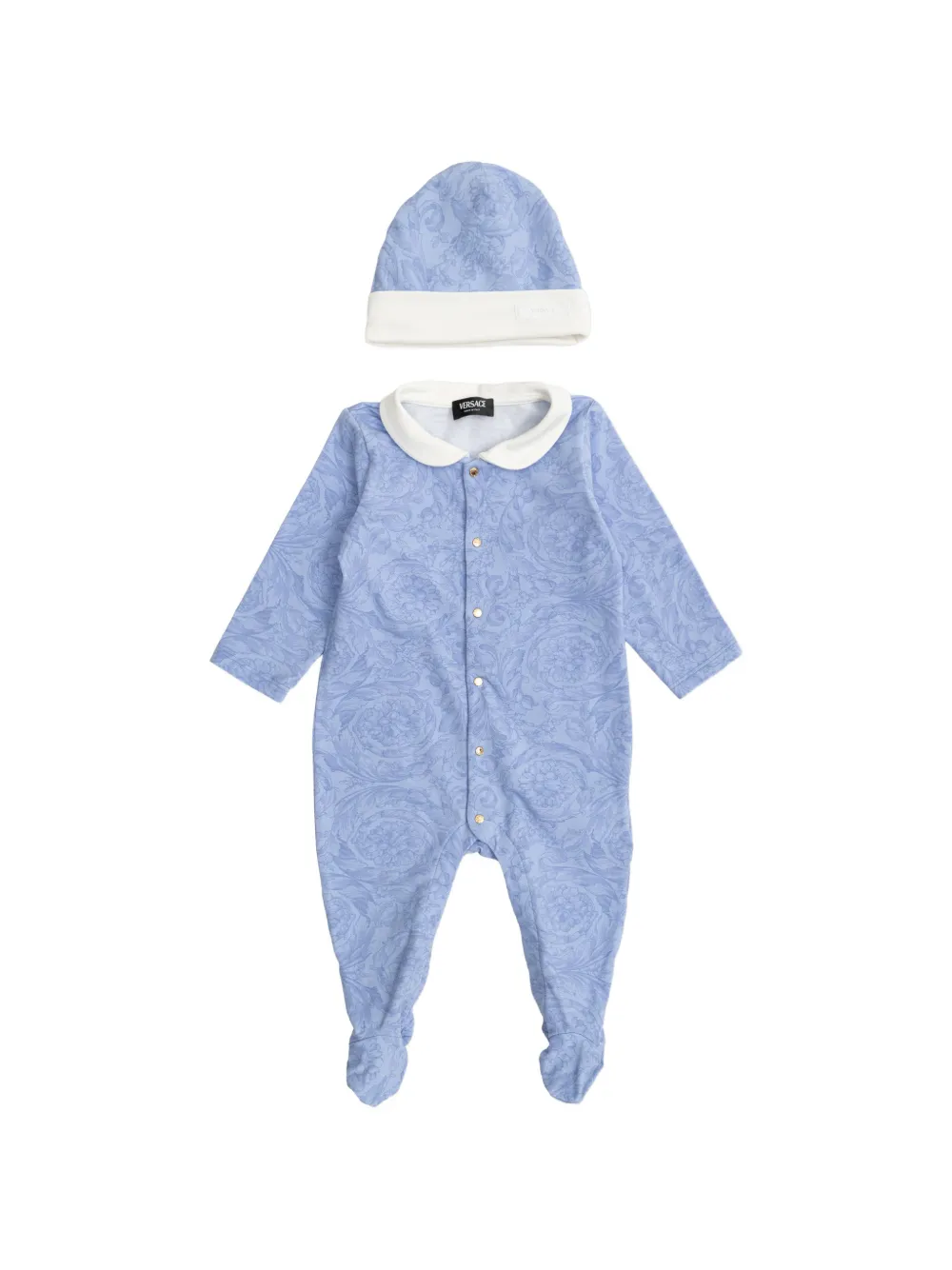 

Комплект боди с воротником и цветочным принтом Versace Kids, синий