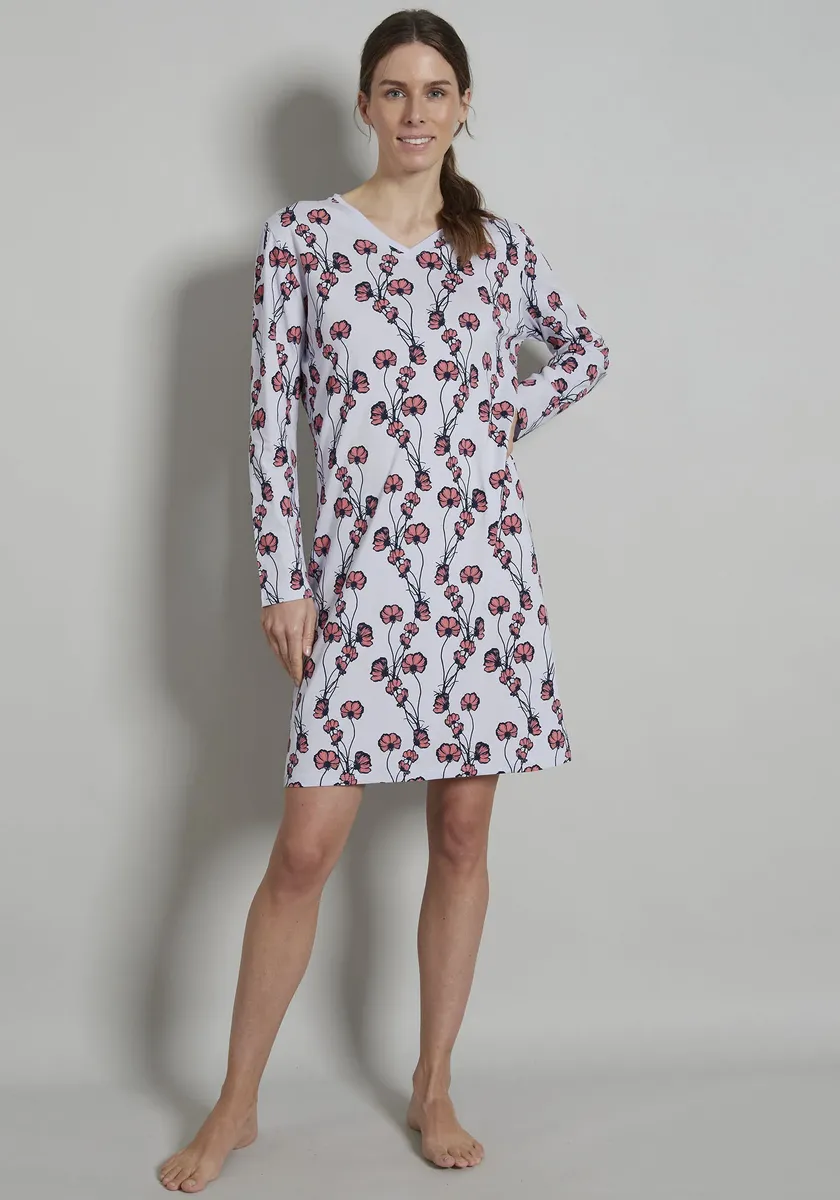 

Ночная рубашка GÖTZBURG с длинными рукавами, V-образным вырезом и цветочным принтом, фиолетовый