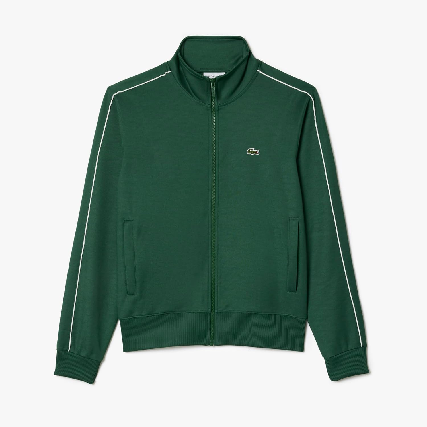Толстовка Lacoste, мужская, Regular Fit, с полной молнией и полосатой деталью на рукаве, зеленый — фото 2