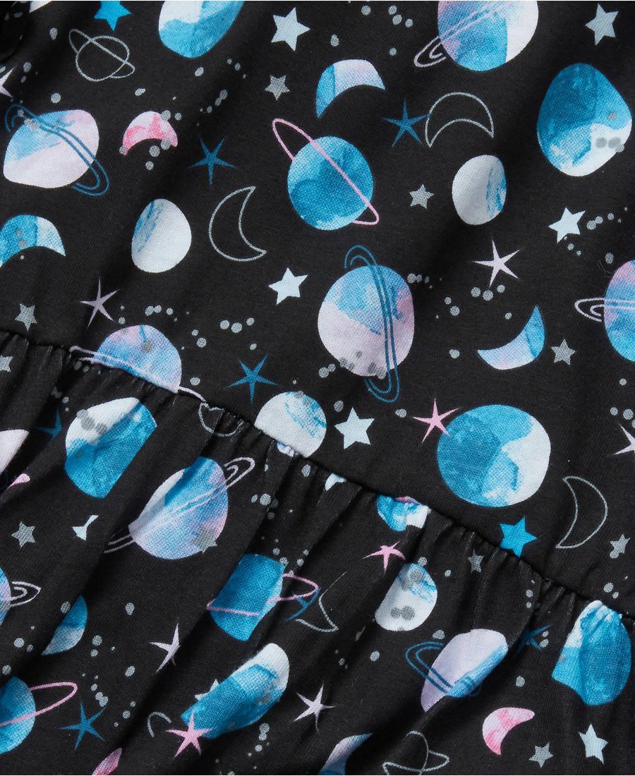 Детское трикотажное платье с длинными рукавами и присборенной талией Lands' End, Black watercolor planets — фото 2