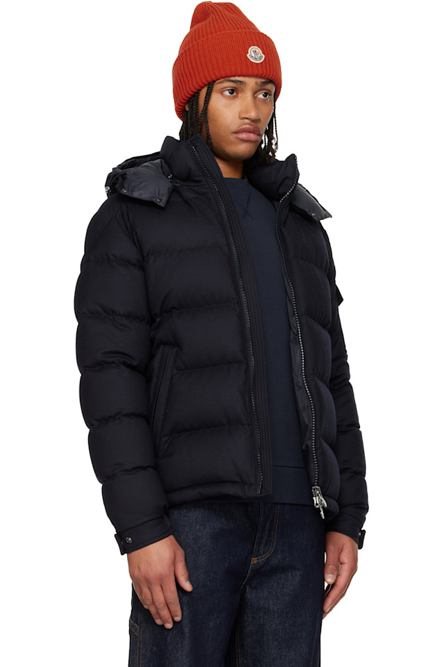 Moncler Короткая пуховая куртка из шерстяной фланели с капюшоном, темно-синего цвета Montgenevre — фото 2