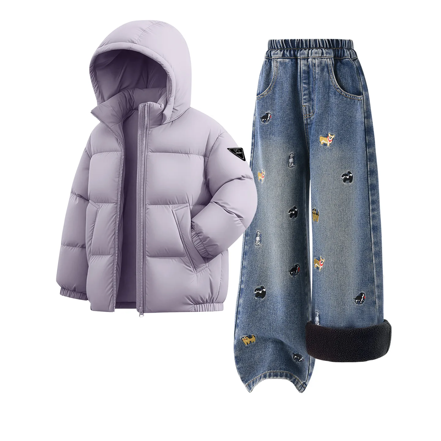Детская повседневная худи с капюшоном Disney, [Thickened and Fleece-Lined]Di H Triangle Hook-and-Loop K Arbor Purple+Solid Color Denim Blue