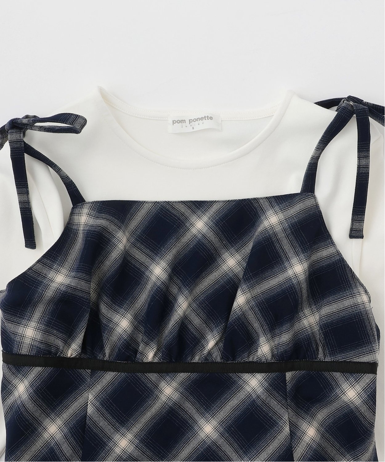 Платье-комбинация в клетку Pom ponette junior, Navy blue — фото 4