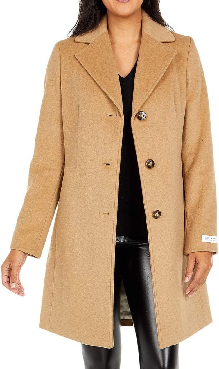 

Calvin Klein Классическое однобортное шерстяное пальто, Camel