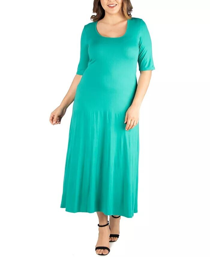 

Платье макси размера плюс с рукавами до локтя 24seven Comfort Apparel, зеленый