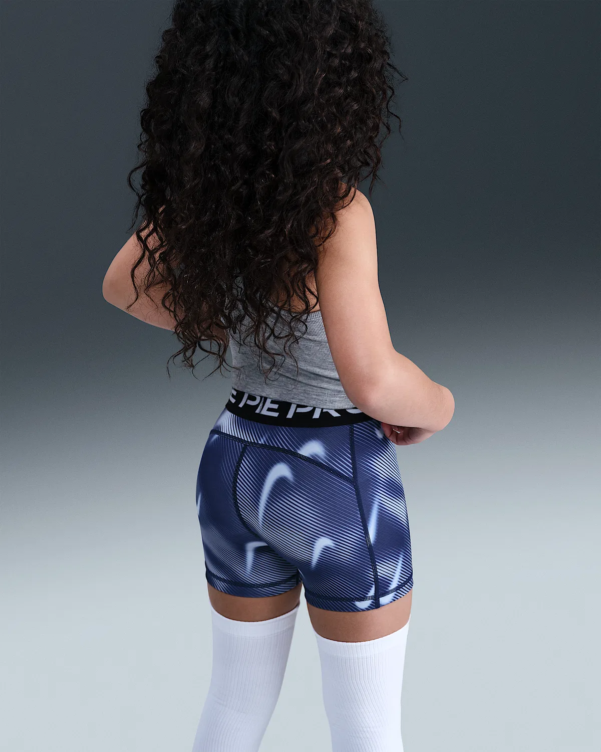 Большие детские (девочки) шорты Nike Pro Dri-FIT 3", Midnight Navy/White — фото 3