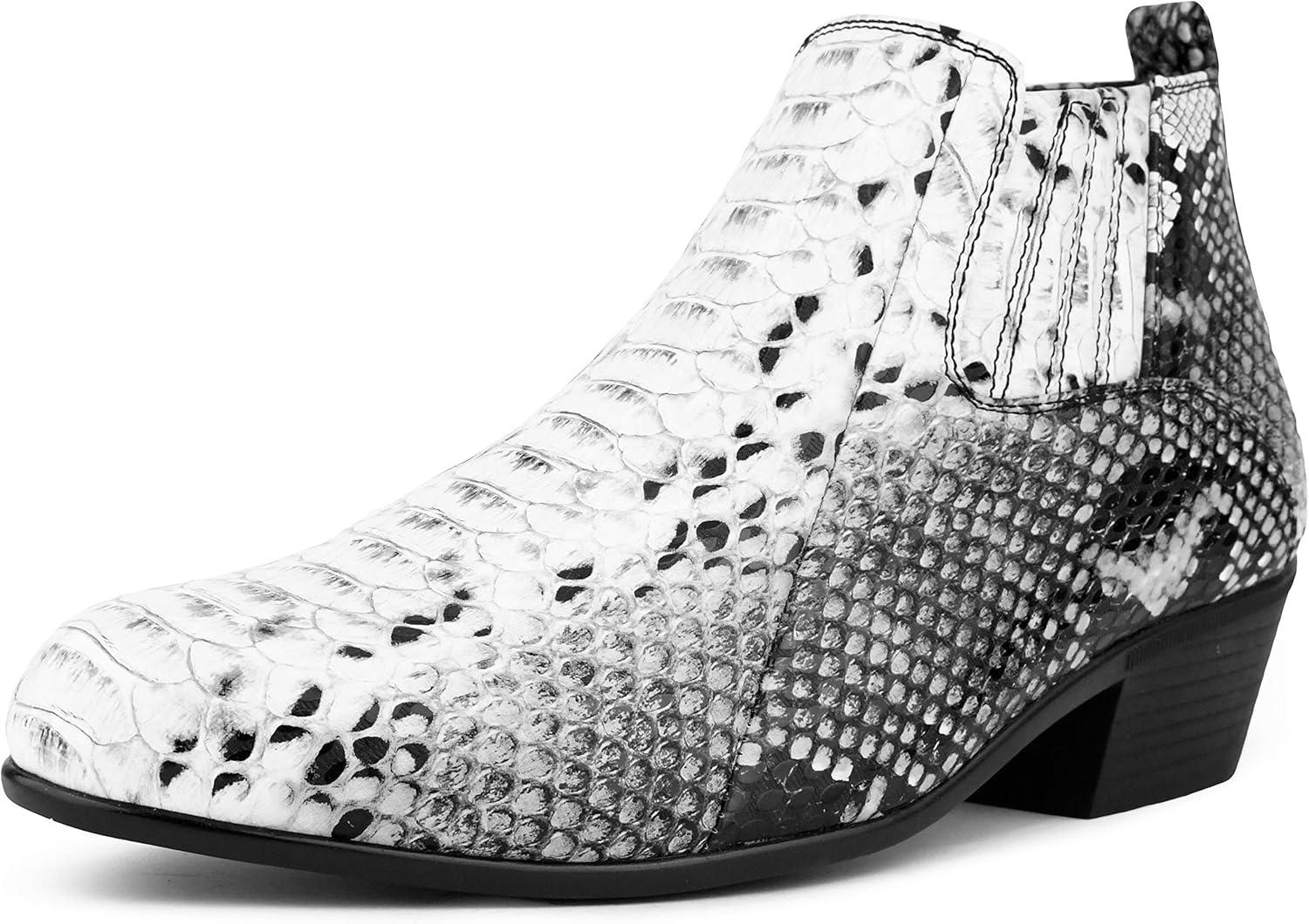 

Мужские ботинки Bolano Adder - реалистичный змеиный принт, удобные ботильоны на молнии, белый/черный