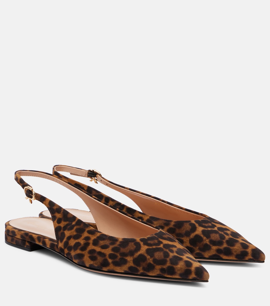 Замшевые балетки Robbie с леопардовым принтом Gianvito Rossi, Almond Leopard Print