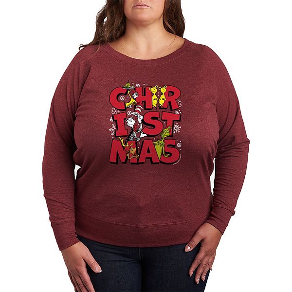 

Футболка с длинным рукавом и принтом Plus size Characters Christmas French Terry Dr. Seuss, Heather Maroon