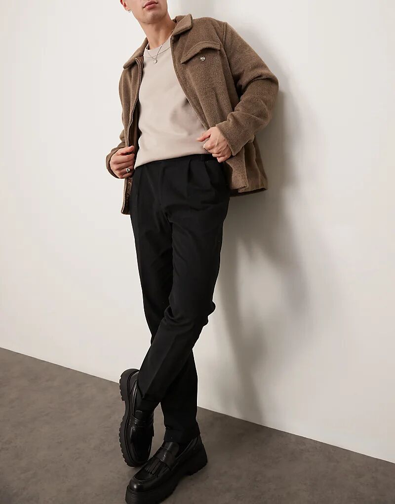 

Элегантные облегающие брюки-чинос из хлопка с двойными складками черного цвета ASOS DESIGN