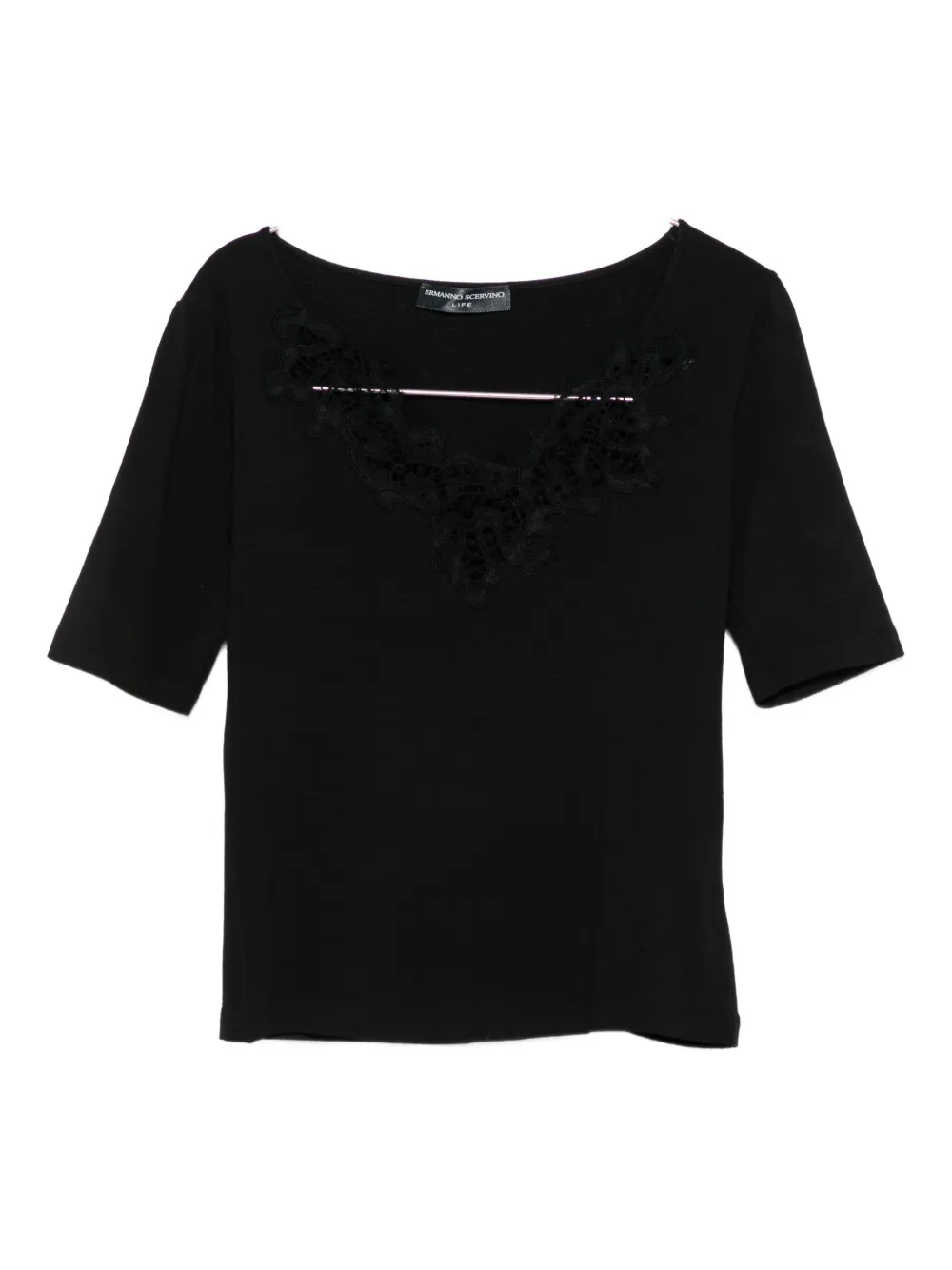 

Топ с V-образным вырезом, украшенный кружевом Ermanno Scervino, черный