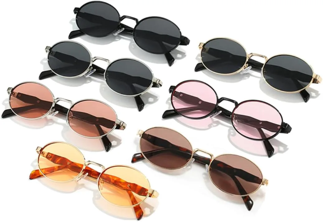 

Ретро металлические овальные солнцезащитные очки для женщин, модные, конфетного цвета, с защитой от УФ-излучения UV400, для мужчин, в стиле панк TYUVIVO, Silver Grey