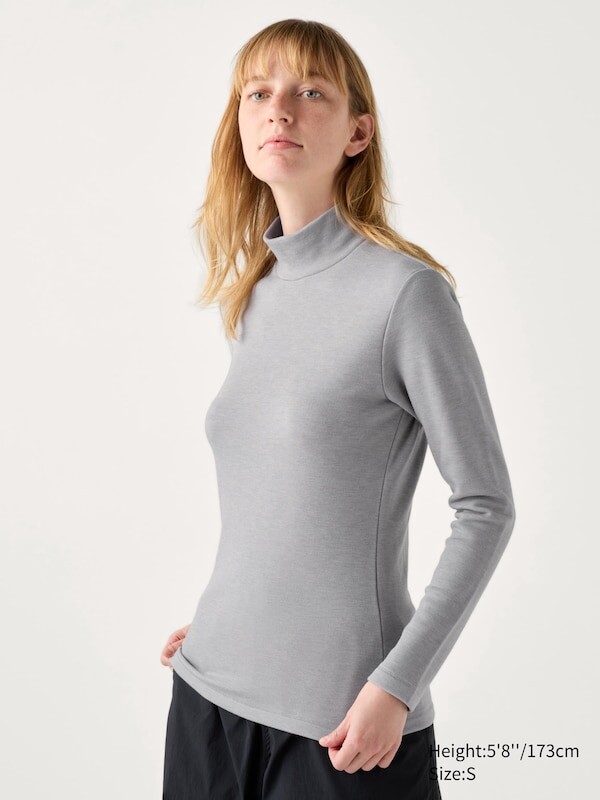 

Ультра теплая футболка heattech с высоким воротом Uniqlo, серый