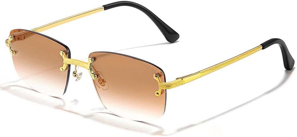 

Безободковые солнцезащитные очки с градиентным переходом цвета для мужчин и женщин, в стиле металл-панк, маленькие прямоугольные солнцезащитные очки для мужчин с защитой от УФ-излучения UV400 WNCKSQ, C02 Gold Tea