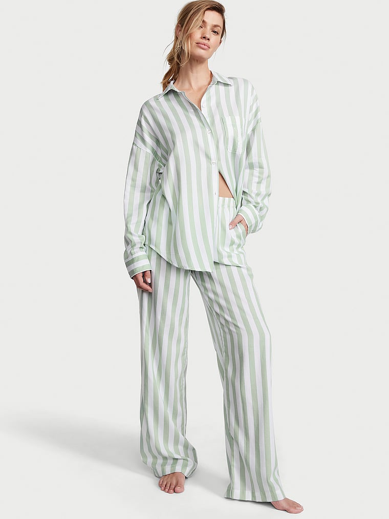 

Длинный пижамный комплект в полоску из модала и хлопка Victoria'S Secret, seasalt green stripe