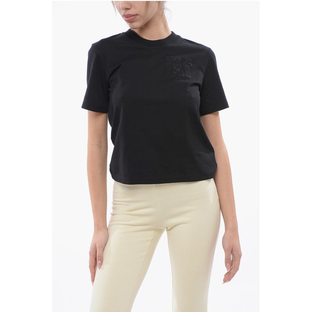

Укороченная футболка с вышитым логотипом Palm Angels, Black