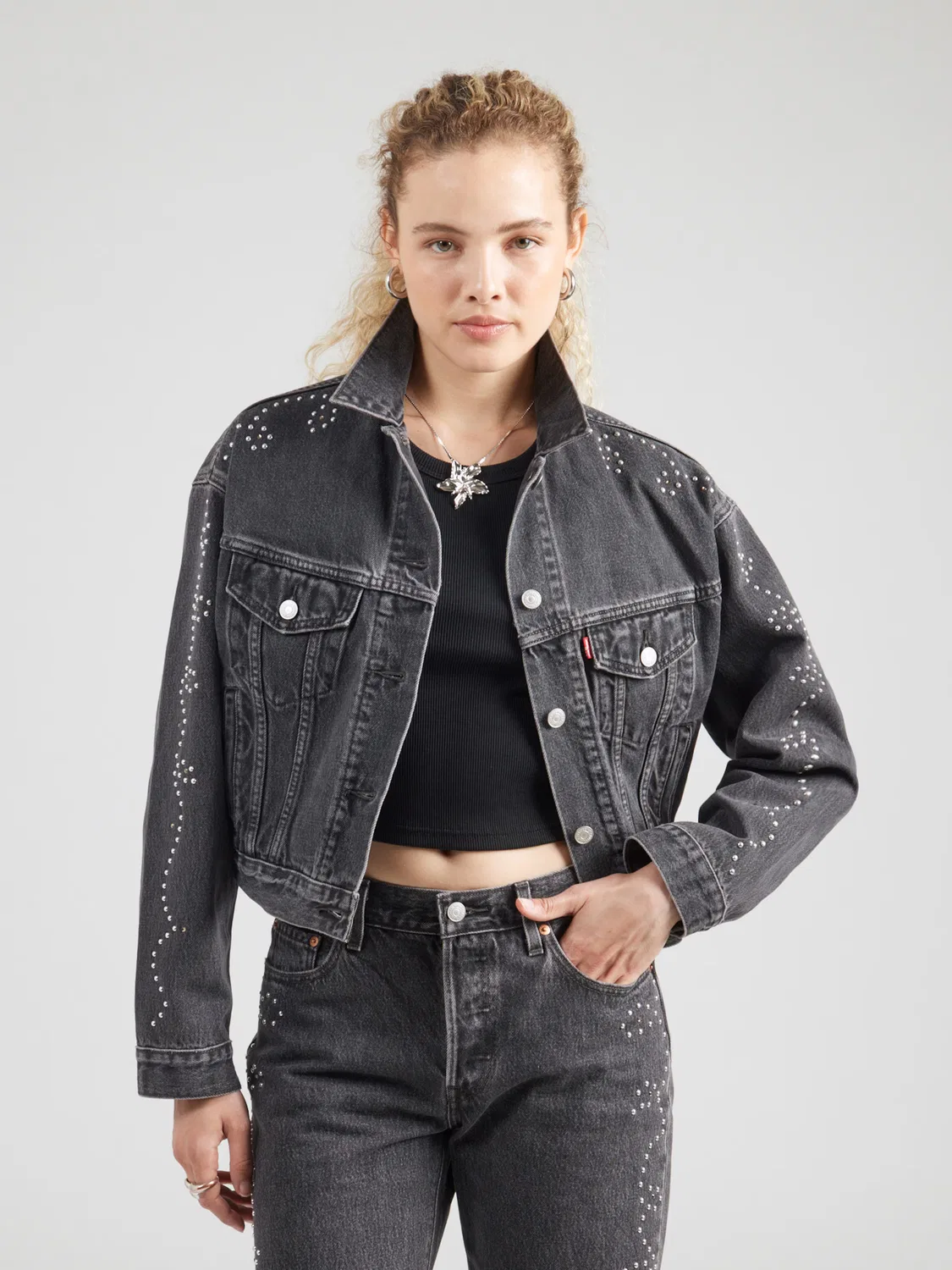 Демисезонный куртка Shrunken 90s Trucker Levi S, черный деним — фото 2