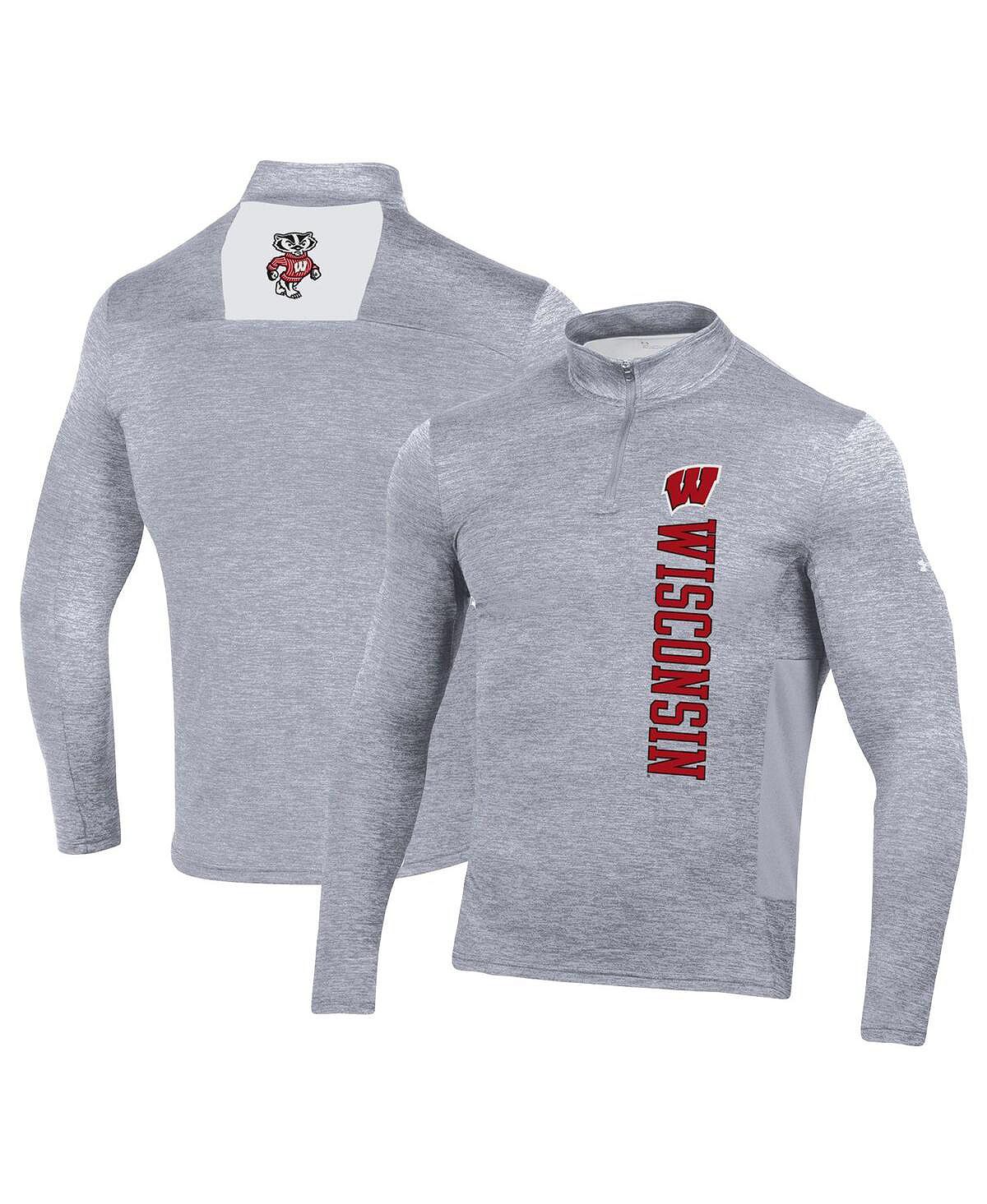 

Мужская футболка Heather Grey Wisconsin Badgers Gameday с застежкой-молнией четверть Under Armour