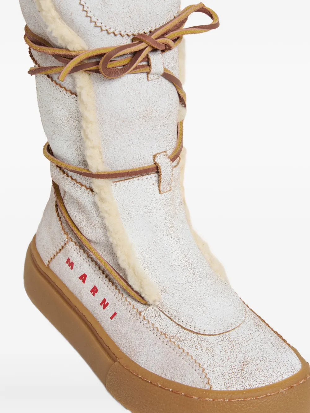 Ботинки из овчины на шнуровке Marni Kids, белый — фото 3