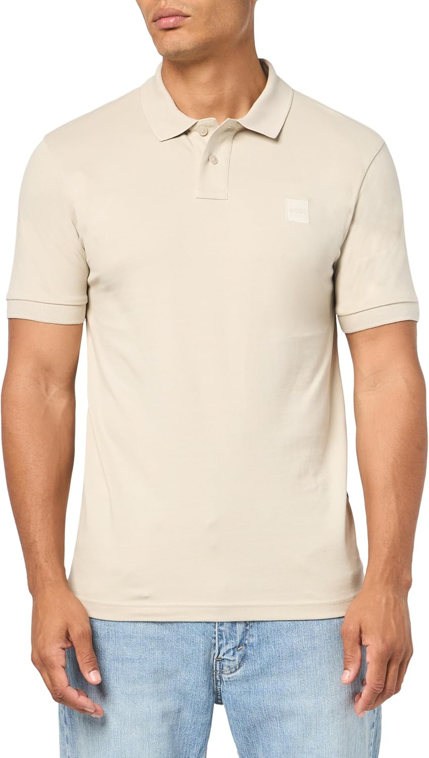 

BOSS Мужская поло с квадратным логотипом, приталенная, пике, Stone Beige