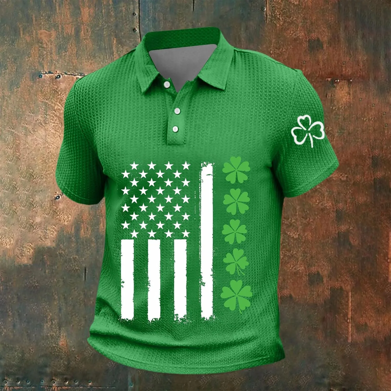 Мужская летняя поло St Patricks Day с коротким рукавом Moisture Wicking Waffle Knit — фото 2