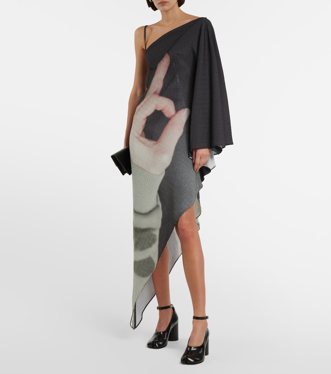 Платье миди на одно плечо с принтом MM6 Maison Margiela, черный — фото 2