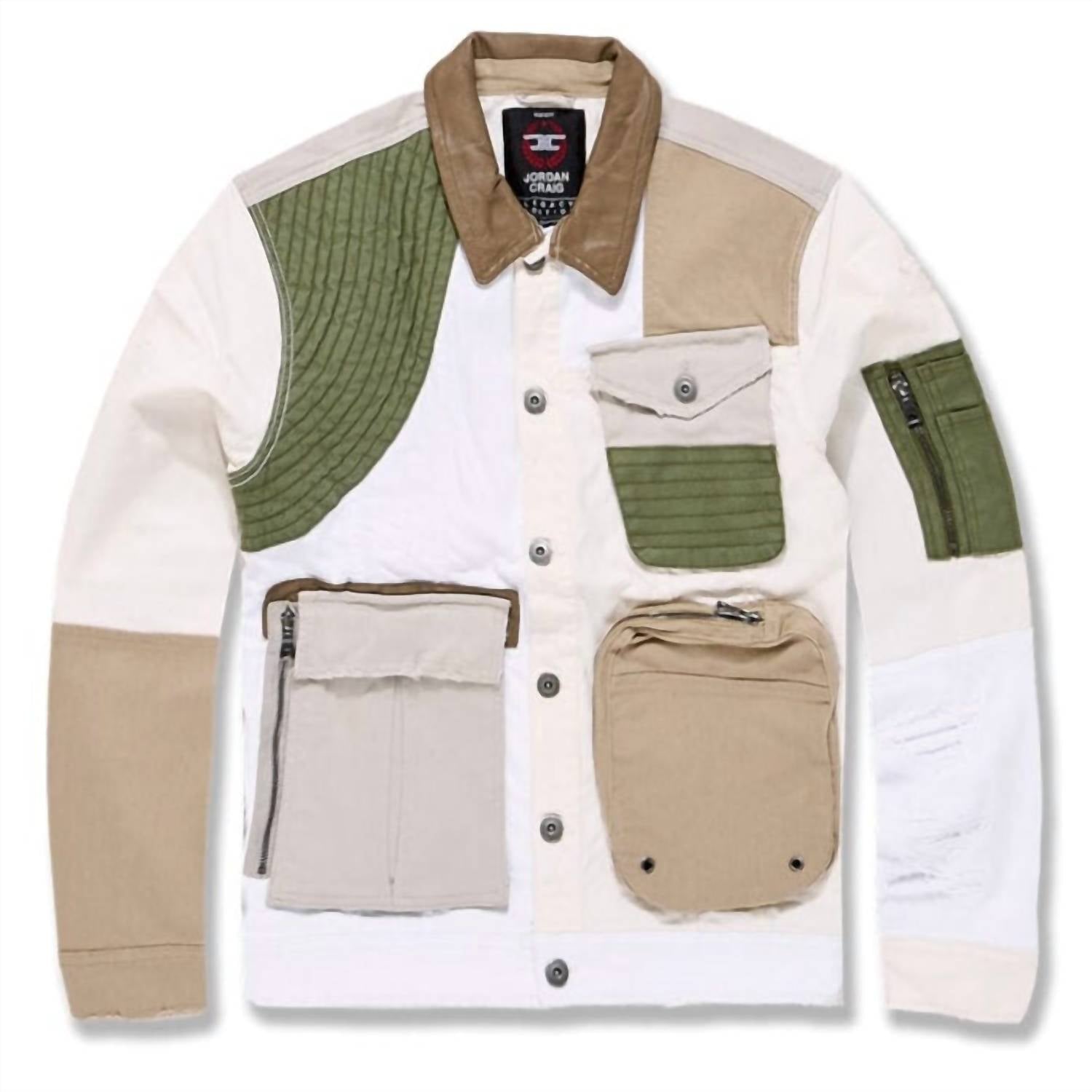 

Мужская куртка Amarillo Herringbone Trucker Jacket в цвете Natural Multi JORDAN CRAIG