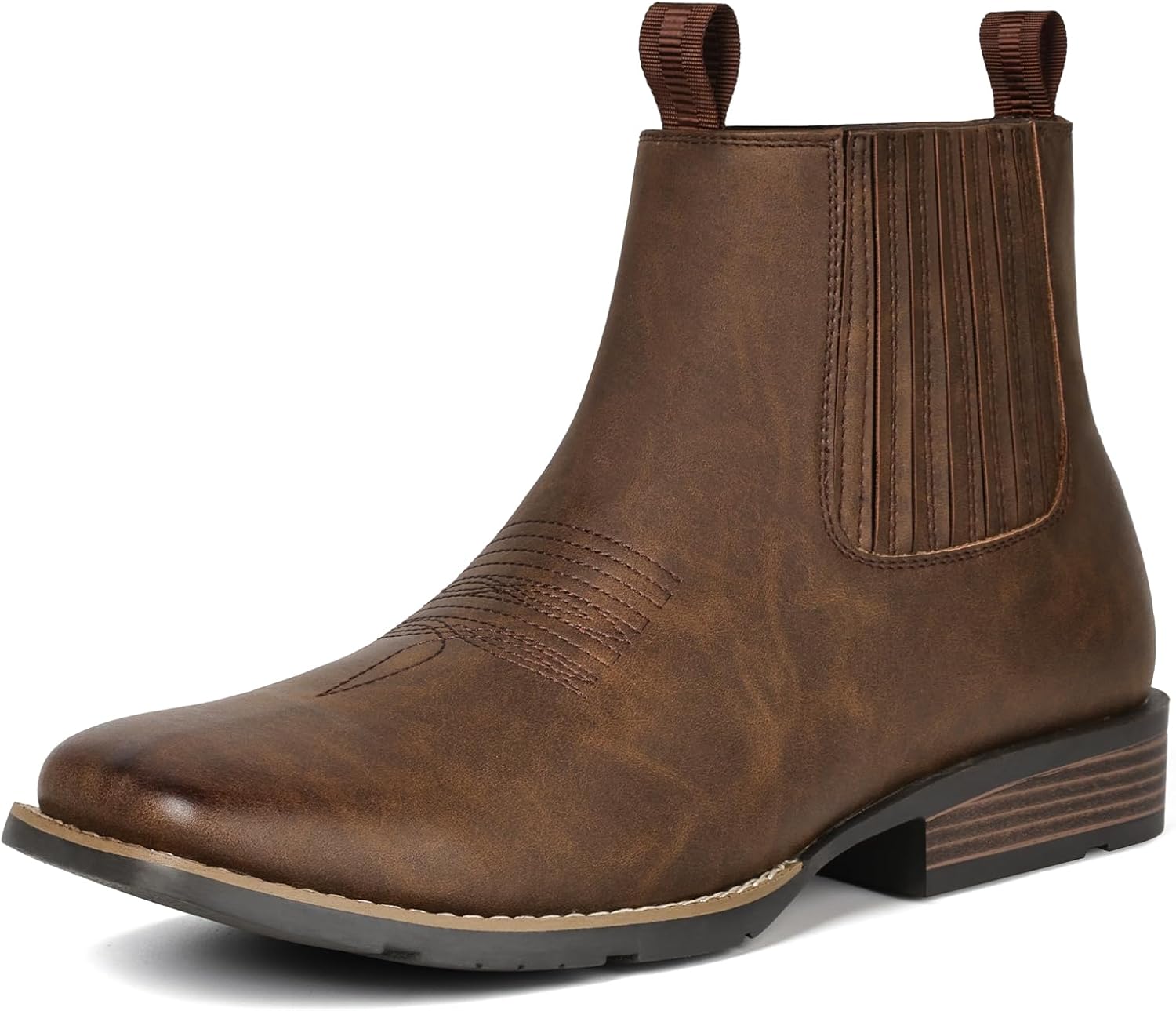 

Мужские ковбойские ботинки IUV с квадратным носком, ботинки до щиколотки, вестерн-стиль, челси, повседневные, классические, без шнурков, темно-коричневый