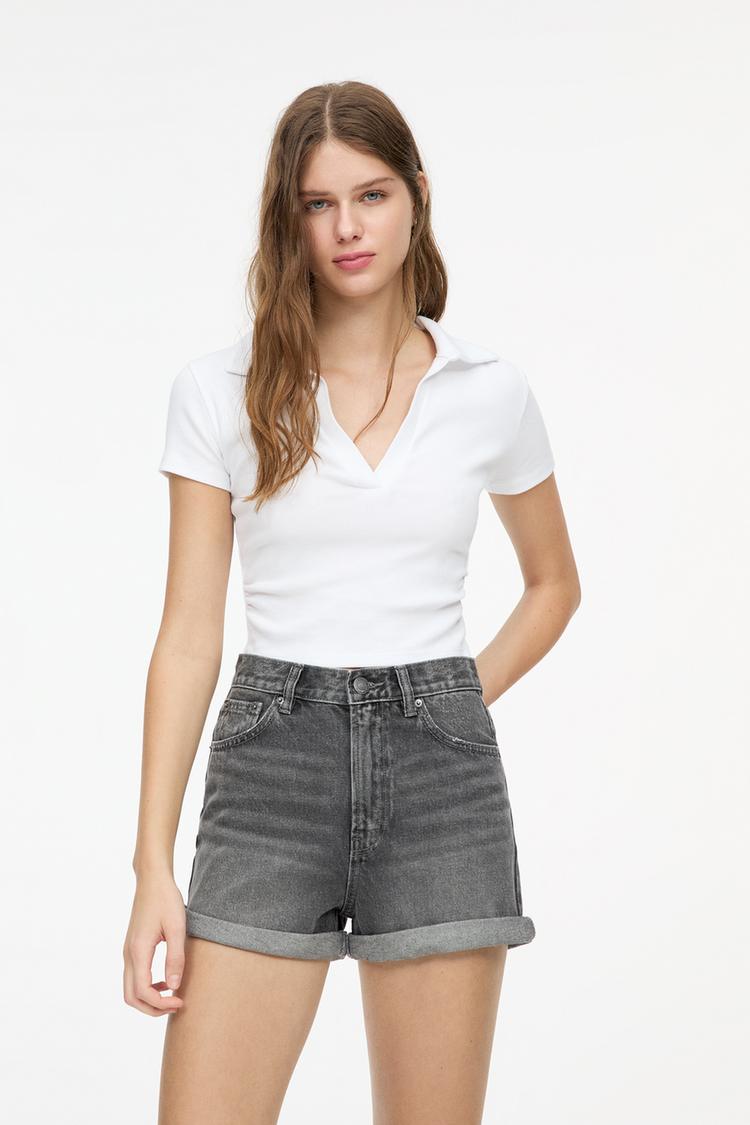 

Джинсовые шорты mom с отворотами Pull And Bear, серый
